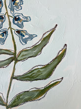 Load image into Gallery viewer, Wild Flowers V, Original Artwork by Kendal Blanchard, Southern artist, Southern art, Flower art, Botanical art, Textured art, Collaged art, Classic artwork, Timeless art, Blue and white artwork, Foliage artwork, Traditional artwork, Original artwork, Traditional home artwork, Painted flowers, Botanicals Florals, Floral artwork, Coastal artwork