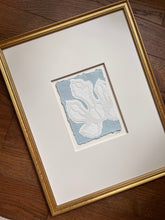 Load image into Gallery viewer, Fig leaf in Blue, Original Artwork by Kendal Blanchard, Southern artist, Southern art, Flower art, Botanical art, Textured art, Collaged art, Classic artwork, Timeless art, Blue and white artwork, Foliage artwork, Traditional artwork, Original artwork, Traditional home artwork, Painted flowers, Botanicals Florals, Floral artwork, Coastal artwork