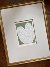 Load image into Gallery viewer, Caladium in Green, Original Artwork by Kendal Blanchard, Southern artist, Southern art, Flower art, Botanical art, Textured art, Collaged art, Classic artwork, Timeless art, Blue and white artwork, Foliage artwork, Traditional artwork, Original artwork, Traditional home artwork, Painted flowers, Botanicals Florals, Floral artwork, Coastal artwork