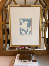 Load image into Gallery viewer, Daffodil in Blue I, Original Artwork by Kendal Blanchard, Southern artist, Southern art, Flower art, Botanical art, Textured art, Collaged art, Classic artwork, Timeless art, Blue and white artwork, Foliage artwork, Traditional artwork, Original artwork, Traditional home artwork, Painted flowers, Botanicals Florals, Floral artwork, Coastal artwork
