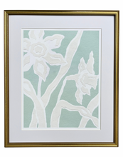 Load image into Gallery viewer, Daffodil Daze Print IV, Original Artwork by Kendal Blanchard, Southern artist, Southern art, Flower art, Botanical art, Textured art, Collaged art, Classic artwork, Timeless art, Blue and white artwork, Foliage artwork, Traditional artwork, Original artwork, Traditional home artwork, Painted flowers, Botanicals Florals, Floral artwork, Coastal artwork