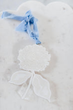 Load image into Gallery viewer, Hydrangea Acrylic Ornament, Original Artwork by Kendal Blanchard, Southern artist, Southern art, Flower art, Botanical art, Textured art, Collaged art, Classic artwork, Timeless art, Blue and white artwork, Foliage artwork, Traditional artwork, Original artwork, Traditional home artwork, Painted flowers, Botanicals Florals, Floral artwork, Coastal artwork