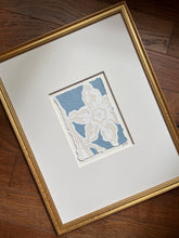 Load image into Gallery viewer, Daffodil in Blue II, Original Artwork by Kendal Blanchard, Southern artist, Southern art, Flower art, Botanical art, Textured art, Collaged art, Classic artwork, Timeless art, Blue and white artwork, Foliage artwork, Traditional artwork, Original artwork, Traditional home artwork, Painted flowers, Botanicals Florals, Floral artwork, Coastal artwork
