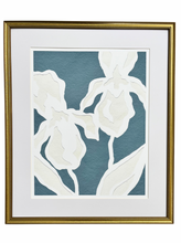 Load image into Gallery viewer, Iris Garden II Print, Original Artwork by Kendal Blanchard, Southern artist, Southern art, Flower art, Botanical art, Textured art, Collaged art, Classic artwork, Timeless art, Blue and white artwork, Foliage artwork, Traditional artwork, Original artwork, Traditional home artwork, Painted flowers, Botanicals Florals, Floral artwork, Coastal artwork