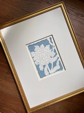 Load image into Gallery viewer, Peony in Blue I, Original Artwork by Kendal Blanchard, Southern artist, Southern art, Flower art, Botanical art, Textured art, Collaged art, Classic artwork, Timeless art, Blue and white artwork, Foliage artwork, Traditional artwork, Original artwork, Traditional home artwork, Painted flowers, Botanicals Florals, Floral artwork, Coastal artwork
