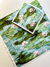 Load image into Gallery viewer, Lily Pad Sonata - Giclee Print, Original Artwork by Kendal Blanchard, Southern artist, Southern art, Flower art, Botanical art, Textured art, Collaged art, Classic artwork, Timeless art, Blue and white artwork, Foliage artwork, Traditional artwork, Original artwork, Traditional home artwork, Painted flowers, Botanicals Florals, Floral artwork, Coastal artwork