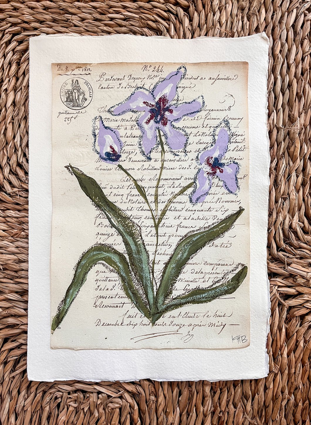 Unframed Fleurs Sauvages 37, Original Artwork by Kendal Blanchard, Southern artist, Southern art, Flower art, Botanical art, Textured art, Collaged art, Classic artwork, Timeless art, Blue and white artwork, Foliage artwork, Traditional artwork, Original artwork, Traditional home artwork, Painted flowers, Botanicals Florals, Floral artwork, Coastal artwork
