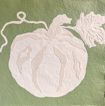 Load image into Gallery viewer, Short Green Collaged Pumpkin, Original Artwork by Kendal Blanchard, Southern artist, Southern art, Flower art, Botanical art, Textured art, Collaged art, Classic artwork, Timeless art, Blue and white artwork, Foliage artwork, Traditional artwork, Original artwork, Traditional home artwork, Painted flowers, Botanicals  Florals, Floral artwork, Coastal artwork
