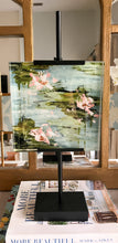 Load image into Gallery viewer, 18&quot; Black Steel Adjustable Tabletop Easel, Original Artwork by Kendal Blanchard, Southern artist, Southern art, Flower art, Botanical art, Textured art, Collaged art, Classic artwork, Timeless art, Blue and white artwork, Foliage artwork, Traditional artwork, Original artwork, Traditional home artwork, Painted flowers, Botanicals  Florals, Floral artwork, Coastal artwork
