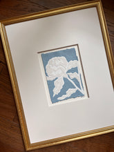 Load image into Gallery viewer, Peony in Blue II, Original Artwork by Kendal Blanchard, Southern artist, Southern art, Flower art, Botanical art, Textured art, Collaged art, Classic artwork, Timeless art, Blue and white artwork, Foliage artwork, Traditional artwork, Original artwork, Traditional home artwork, Painted flowers, Botanicals  Florals, Floral artwork, Coastal artwork
