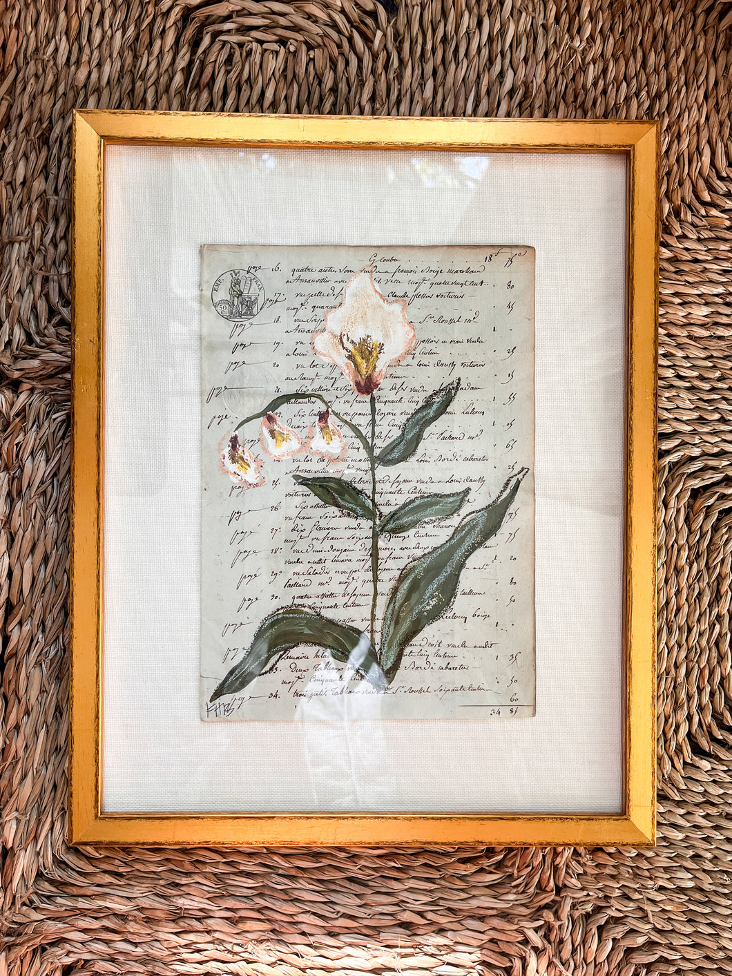 Framed Fleurs Sauvages 27, Original Artwork by Kendal Blanchard, Southern artist, Southern art, Flower art, Botanical art, Textured art, Collaged art, Classic artwork, Timeless art, Blue and white artwork, Foliage artwork, Traditional artwork, Original artwork, Traditional home artwork, Painted flowers, Botanicals Florals, Floral artwork, Coastal artwork