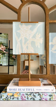 Load image into Gallery viewer, 18&quot; Gold Colored Steel Adjustable Tabletop Easel, Original Artwork by Kendal Blanchard, Southern artist, Southern art, Flower art, Botanical art, Textured art, Collaged art, Classic artwork, Timeless art, Blue and white artwork, Foliage artwork, Traditional artwork, Original artwork, Traditional home artwork, Painted flowers, Botanicals  Florals, Floral artwork, Coastal artwork
