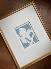 Load image into Gallery viewer, Iris in Blue II, Original Artwork by Kendal Blanchard, Southern artist, Southern art, Flower art, Botanical art, Textured art, Collaged art, Classic artwork, Timeless art, Blue and white artwork, Foliage artwork, Traditional artwork, Original artwork, Traditional home artwork, Painted flowers, Botanicals  Florals, Floral artwork, Coastal artwork
