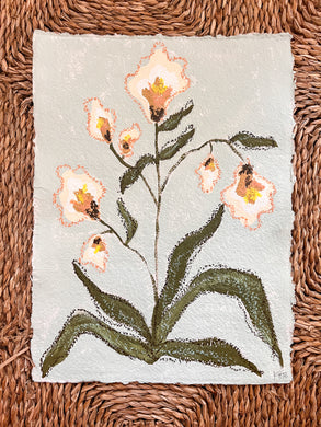Unframed Fleurs Sauvages 43, Original Artwork by Kendal Blanchard, Southern artist, Southern art, Flower art, Botanical art, Textured art, Collaged art, Classic artwork, Timeless art, Blue and white artwork, Foliage artwork, Traditional artwork, Original artwork, Traditional home artwork, Painted flowers, Botanicals Florals, Floral artwork, Coastal artwork