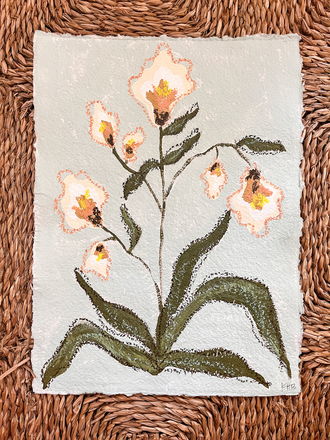 Unframed Fleurs Sauvages 43, Original Artwork by Kendal Blanchard, Southern artist, Southern art, Flower art, Botanical art, Textured art, Collaged art, Classic artwork, Timeless art, Blue and white artwork, Foliage artwork, Traditional artwork, Original artwork, Traditional home artwork, Painted flowers, Botanicals Florals, Floral artwork, Coastal artwork