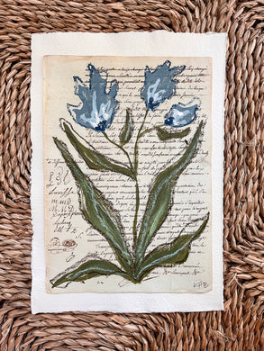 Unframed Fleurs Sauvages 35, Original Artwork by Kendal Blanchard, Southern artist, Southern art, Flower art, Botanical art, Textured art, Collaged art, Classic artwork, Timeless art, Blue and white artwork, Foliage artwork, Traditional artwork, Original artwork, Traditional home artwork, Painted flowers, Botanicals Florals, Floral artwork, Coastal artwork