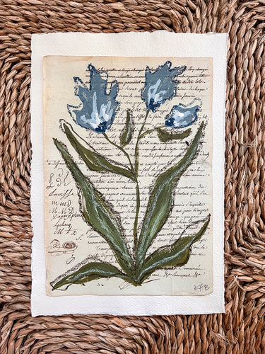 Unframed Fleurs Sauvages 35, Original Artwork by Kendal Blanchard, Southern artist, Southern art, Flower art, Botanical art, Textured art, Collaged art, Classic artwork, Timeless art, Blue and white artwork, Foliage artwork, Traditional artwork, Original artwork, Traditional home artwork, Painted flowers, Botanicals Florals, Floral artwork, Coastal artwork