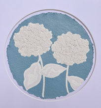 Load image into Gallery viewer, Double Hydrangea in Blue II, Original Artwork by Kendal Blanchard, Southern artist, Southern art, Flower art, Botanical art, Textured art, Collaged art, Classic artwork, Timeless art, Blue and white artwork, Foliage artwork, Traditional artwork, Original artwork, Traditional home artwork, Painted flowers, Botanicals  Florals, Floral artwork, Coastal artwork
