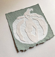 Load image into Gallery viewer, Small Sea Foam Collaged Pumpkin, Original Artwork by Kendal Blanchard, Southern artist, Southern art, Flower art, Botanical art, Textured art, Collaged art, Classic artwork, Timeless art, Blue and white artwork, Foliage artwork, Traditional artwork, Original artwork, Traditional home artwork, Painted flowers, Botanicals  Florals, Floral artwork, Coastal artwork
