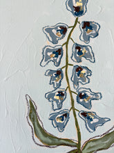 Load image into Gallery viewer, Wild Flowers V, Original Artwork by Kendal Blanchard, Southern artist, Southern art, Flower art, Botanical art, Textured art, Collaged art, Classic artwork, Timeless art, Blue and white artwork, Foliage artwork, Traditional artwork, Original artwork, Traditional home artwork, Painted flowers, Botanicals Florals, Floral artwork, Coastal artwork
