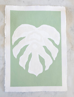Monstera in Green, Original Artwork by Kendal Blanchard, Southern artist, Southern art, Flower art, Botanical art, Textured art, Collaged art, Classic artwork, Timeless art, Blue and white artwork, Foliage artwork, Traditional artwork, Original artwork, Traditional home artwork, Painted flowers, Botanicals  Florals, Floral artwork, Coastal artwork