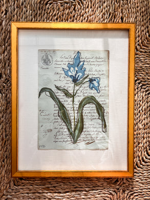 Framed Fleurs Sauvages 31, Original Artwork by Kendal Blanchard, Southern artist, Southern art, Flower art, Botanical art, Textured art, Collaged art, Classic artwork, Timeless art, Blue and white artwork, Foliage artwork, Traditional artwork, Original artwork, Traditional home artwork, Painted flowers, Botanicals Florals, Floral artwork, Coastal artwork