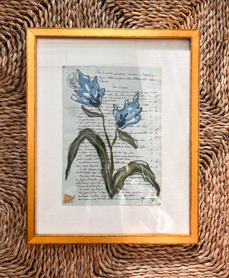 Framed Fleurs Sauvages 30, Original Artwork by Kendal Blanchard, Southern artist, Southern art, Flower art, Botanical art, Textured art, Collaged art, Classic artwork, Timeless art, Blue and white artwork, Foliage artwork, Traditional artwork, Original artwork, Traditional home artwork, Painted flowers, Botanicals Florals, Floral artwork, Coastal artwork