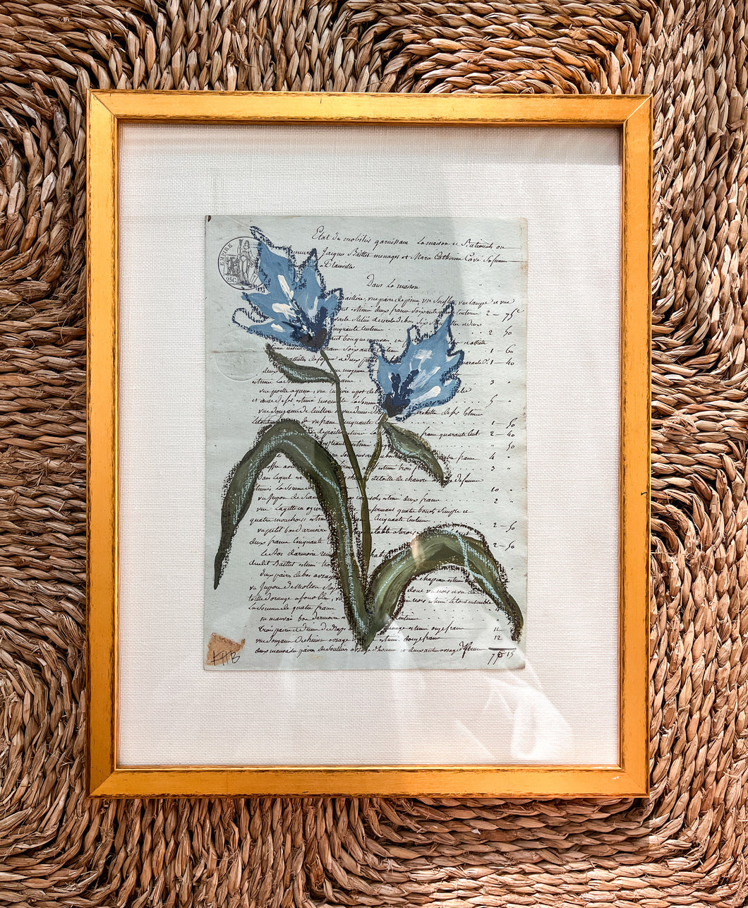 Framed Fleurs Sauvages 30, Original Artwork by Kendal Blanchard, Southern artist, Southern art, Flower art, Botanical art, Textured art, Collaged art, Classic artwork, Timeless art, Blue and white artwork, Foliage artwork, Traditional artwork, Original artwork, Traditional home artwork, Painted flowers, Botanicals Florals, Floral artwork, Coastal artwork
