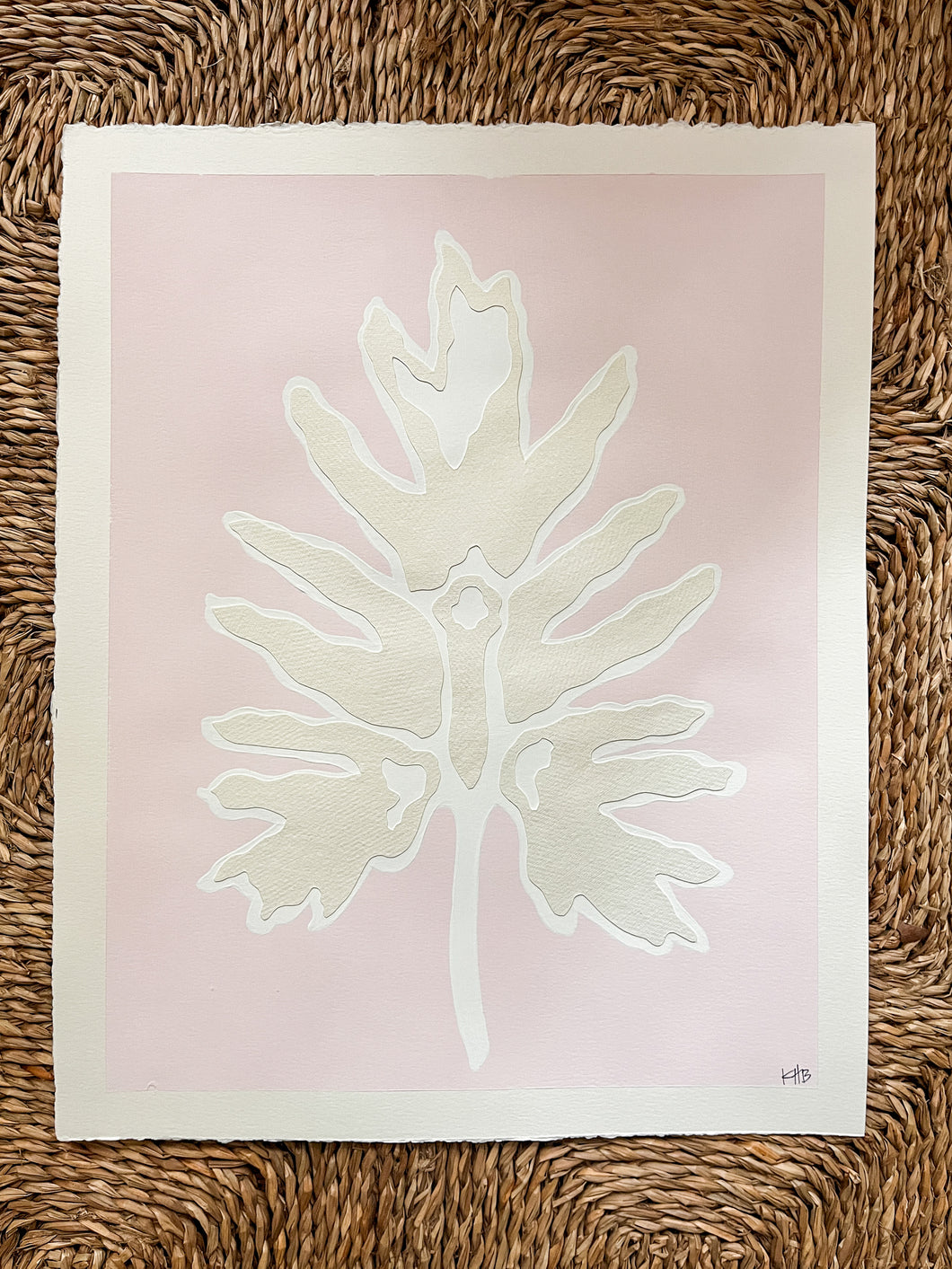 Split Leaf Botanical in Pink, Original Artwork by Kendal Blanchard, Southern artist, Southern art, Flower art, Botanical art, Textured art, Collaged art, Classic artwork, Timeless art, Blue and white artwork, Foliage artwork, Traditional artwork, Original artwork, Traditional home artwork, Painted flowers, Botanicals  Florals, Floral artwork, Coastal artwork