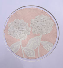 Load image into Gallery viewer, Double Hydrangea in Pink, Original Artwork by Kendal Blanchard, Southern artist, Southern art, Flower art, Botanical art, Textured art, Collaged art, Classic artwork, Timeless art, Blue and white artwork, Foliage artwork, Traditional artwork, Original artwork, Traditional home artwork, Painted flowers, Botanicals  Florals, Floral artwork, Coastal artwork
