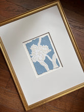 Load image into Gallery viewer, Tulip in Blue II, Original Artwork by Kendal Blanchard, Southern artist, Southern art, Flower art, Botanical art, Textured art, Collaged art, Classic artwork, Timeless art, Blue and white artwork, Foliage artwork, Traditional artwork, Original artwork, Traditional home artwork, Painted flowers, Botanicals  Florals, Floral artwork, Coastal artwork
