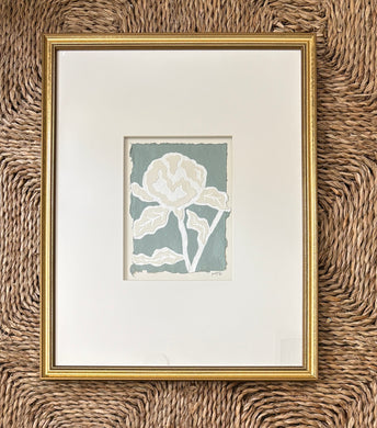 Peony Fragment II, Original Artwork by Kendal Blanchard, Southern artist, Southern art, Flower art, Botanical art, Textured art, Collaged art, Classic artwork, Timeless art, Blue and white artwork, Foliage artwork, Traditional artwork, Original artwork, Traditional home artwork, Painted flowers, Botanicals Florals, Floral artwork, Coastal artwork