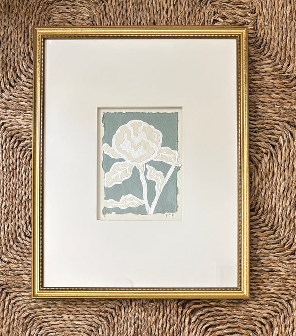 Peony Fragment II, Original Artwork by Kendal Blanchard, Southern artist, Southern art, Flower art, Botanical art, Textured art, Collaged art, Classic artwork, Timeless art, Blue and white artwork, Foliage artwork, Traditional artwork, Original artwork, Traditional home artwork, Painted flowers, Botanicals Florals, Floral artwork, Coastal artwork
