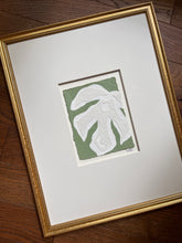 Load image into Gallery viewer, Monstera in Green, Original Artwork by Kendal Blanchard, Southern artist, Southern art, Flower art, Botanical art, Textured art, Collaged art, Classic artwork, Timeless art, Blue and white artwork, Foliage artwork, Traditional artwork, Original artwork, Traditional home artwork, Painted flowers, Botanicals  Florals, Floral artwork, Coastal artwork
