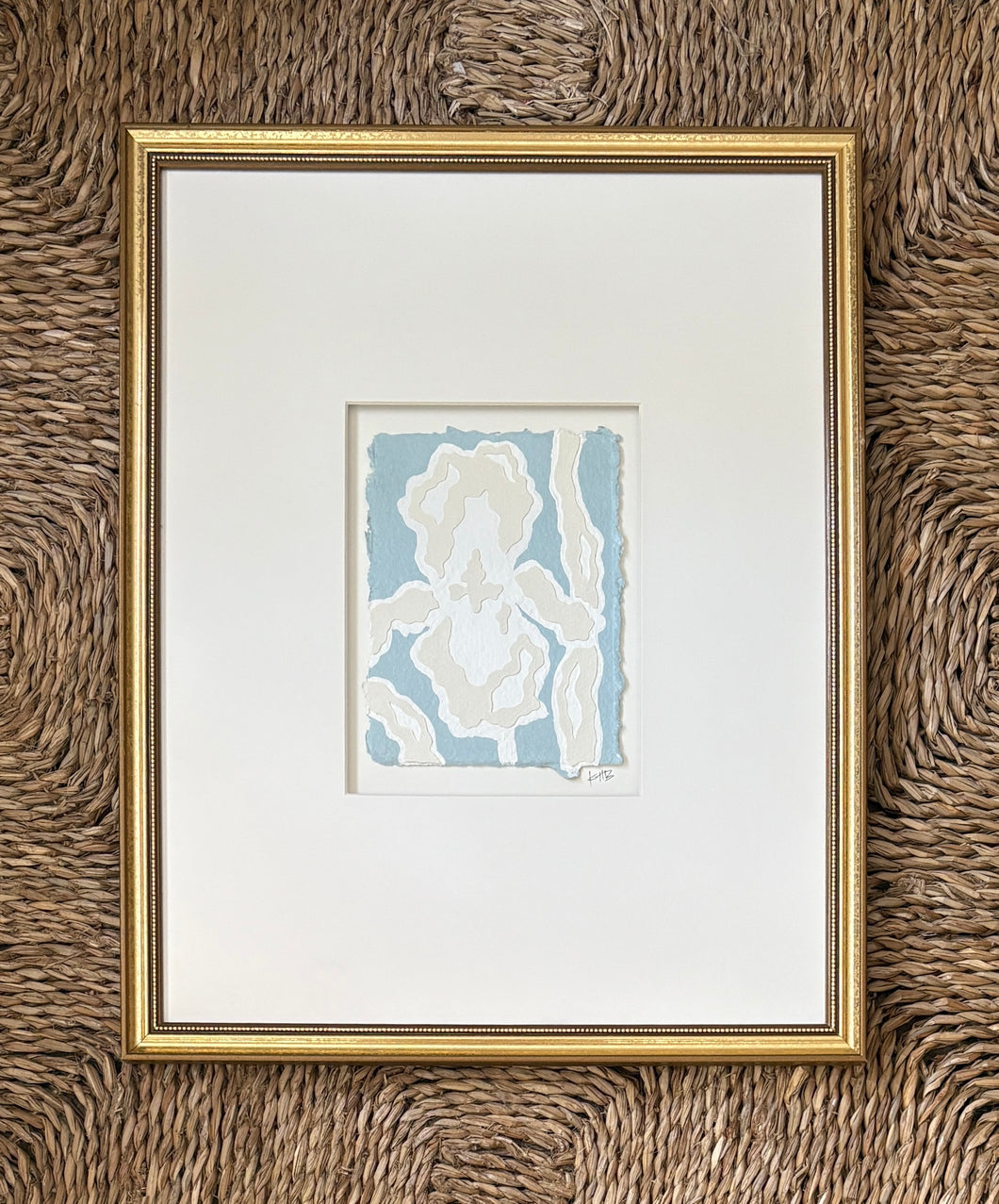 Blue Iris Fragment, Original Artwork by Kendal Blanchard, Southern artist, Southern art, Flower art, Botanical art, Textured art, Collaged art, Classic artwork, Timeless art, Blue and white artwork, Foliage artwork, Traditional artwork, Original artwork, Traditional home artwork, Painted flowers, Botanicals Florals, Floral artwork, Coastal artwork