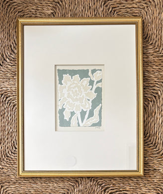 Peony Fragment I, Original Artwork by Kendal Blanchard, Southern artist, Southern art, Flower art, Botanical art, Textured art, Collaged art, Classic artwork, Timeless art, Blue and white artwork, Foliage artwork, Traditional artwork, Original artwork, Traditional home artwork, Painted flowers, Botanicals Florals, Floral artwork, Coastal artwork