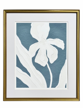 Load image into Gallery viewer, Iris Garden I Print, Original Artwork by Kendal Blanchard, Southern artist, Southern art, Flower art, Botanical art, Textured art, Collaged art, Classic artwork, Timeless art, Blue and white artwork, Foliage artwork, Traditional artwork, Original artwork, Traditional home artwork, Painted flowers, Botanicals  Florals, Floral artwork, Coastal artwork
