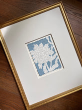 Load image into Gallery viewer, Peony in Blue I, Original Artwork by Kendal Blanchard, Southern artist, Southern art, Flower art, Botanical art, Textured art, Collaged art, Classic artwork, Timeless art, Blue and white artwork, Foliage artwork, Traditional artwork, Original artwork, Traditional home artwork, Painted flowers, Botanicals  Florals, Floral artwork, Coastal artwork
