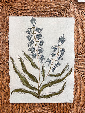 Unframed Fleurs Sauvages 46, Original Artwork by Kendal Blanchard, Southern artist, Southern art, Flower art, Botanical art, Textured art, Collaged art, Classic artwork, Timeless art, Blue and white artwork, Foliage artwork, Traditional artwork, Original artwork, Traditional home artwork, Painted flowers, Botanicals Florals, Floral artwork, Coastal artwork