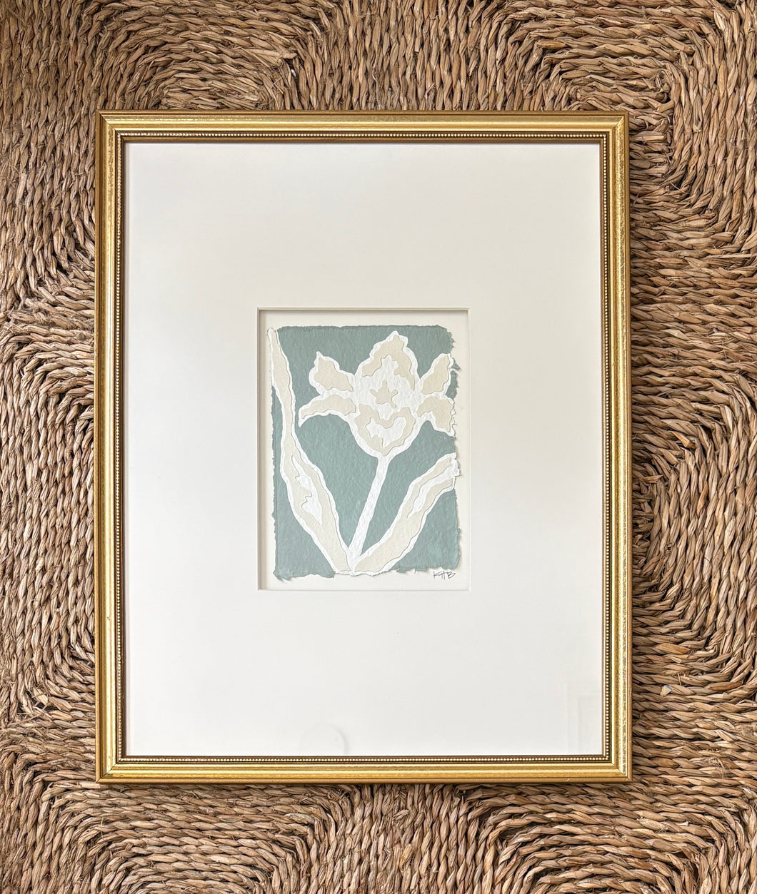 Tulip Fragment II, Original Artwork by Kendal Blanchard, Southern artist, Southern art, Flower art, Botanical art, Textured art, Collaged art, Classic artwork, Timeless art, Blue and white artwork, Foliage artwork, Traditional artwork, Original artwork, Traditional home artwork, Painted flowers, Botanicals Florals, Floral artwork, Coastal artwork