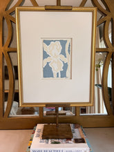 Load image into Gallery viewer, Iris in Blue I, Original Artwork by Kendal Blanchard, Southern artist, Southern art, Flower art, Botanical art, Textured art, Collaged art, Classic artwork, Timeless art, Blue and white artwork, Foliage artwork, Traditional artwork, Original artwork, Traditional home artwork, Painted flowers, Botanicals  Florals, Floral artwork, Coastal artwork
