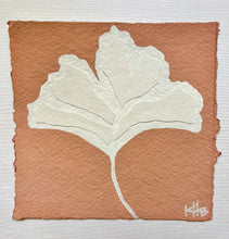 Load image into Gallery viewer, 7x7 Coral Ginkgo Leaf, Original Artwork by Kendal Blanchard, Southern artist, Southern art, Flower art, Botanical art, Textured art, Collaged art, Classic artwork, Timeless art, Blue and white artwork, Foliage artwork, Traditional artwork, Original artwork, Traditional home artwork, Painted flowers, Botanicals  Florals, Floral artwork, Coastal artwork
