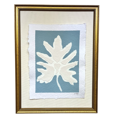 9x12 Blue Split Leaf, Original Artwork by Kendal Blanchard, Southern artist, Southern art, Flower art, Botanical art, Textured art, Collaged art, Classic artwork, Timeless art, Blue and white artwork, Foliage artwork, Traditional artwork, Original artwork, Traditional home artwork, Painted flowers, Botanicals  Florals, Floral artwork, Coastal artwork