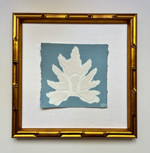Load image into Gallery viewer, 7x7 Blue Split Leaf, Original Artwork by Kendal Blanchard, Southern artist, Southern art, Flower art, Botanical art, Textured art, Collaged art, Classic artwork, Timeless art, Blue and white artwork, Foliage artwork, Traditional artwork, Original artwork, Traditional home artwork, Painted flowers, Botanicals  Florals, Floral artwork, Coastal artwork
