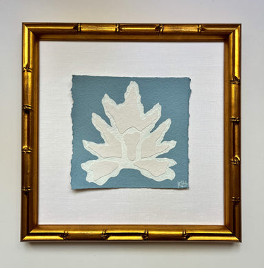 7x7 Blue Split Leaf, Original Artwork by Kendal Blanchard, Southern artist, Southern art, Flower art, Botanical art, Textured art, Collaged art, Classic artwork, Timeless art, Blue and white artwork, Foliage artwork, Traditional artwork, Original artwork, Traditional home artwork, Painted flowers, Botanicals  Florals, Floral artwork, Coastal artwork