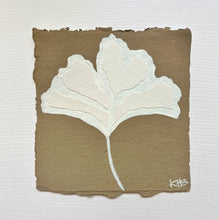 Load image into Gallery viewer, 7x7 Mushroom Ginkgo Leaf, Original Artwork by Kendal Blanchard, Southern artist, Southern art, Flower art, Botanical art, Textured art, Collaged art, Classic artwork, Timeless art, Blue and white artwork, Foliage artwork, Traditional artwork, Original artwork, Traditional home artwork, Painted flowers, Botanicals  Florals, Floral artwork, Coastal artwork
