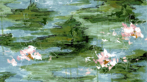 Water Lily I - File for Frame TV, Original Artwork by Kendal Blanchard, Southern artist, Southern art, Flower art, Botanical art, Textured art, Collaged art, Classic artwork, Timeless art, Blue and white artwork, Foliage artwork, Traditional artwork, Original artwork, Traditional home artwork, Painted flowers, Botanicals  Florals, Floral artwork, Coastal artwork