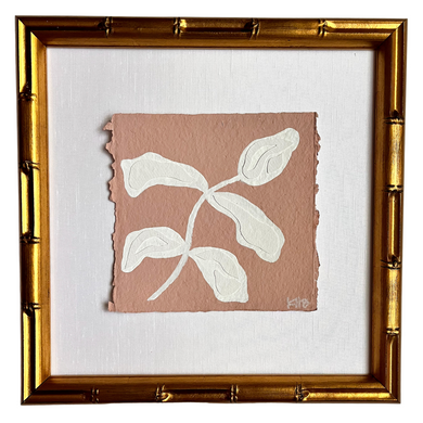 7x7 Coral Olive Branch, Original Artwork by Kendal Blanchard, Southern artist, Southern art, Flower art, Botanical art, Textured art, Collaged art, Classic artwork, Timeless art, Blue and white artwork, Foliage artwork, Traditional artwork, Original artwork, Traditional home artwork, Painted flowers, Botanicals  Florals, Floral artwork, Coastal artwork