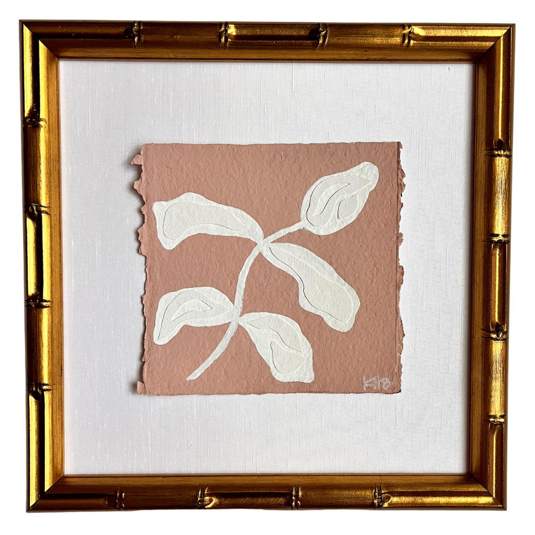 7x7 Coral Olive Branch, Original Artwork by Kendal Blanchard, Southern artist, Southern art, Flower art, Botanical art, Textured art, Collaged art, Classic artwork, Timeless art, Blue and white artwork, Foliage artwork, Traditional artwork, Original artwork, Traditional home artwork, Painted flowers, Botanicals  Florals, Floral artwork, Coastal artwork