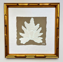 Load image into Gallery viewer, 7x7 Mushroom Split Leaf, Original Artwork by Kendal Blanchard, Southern artist, Southern art, Flower art, Botanical art, Textured art, Collaged art, Classic artwork, Timeless art, Blue and white artwork, Foliage artwork, Traditional artwork, Original artwork, Traditional home artwork, Painted flowers, Botanicals  Florals, Floral artwork, Coastal artwork
